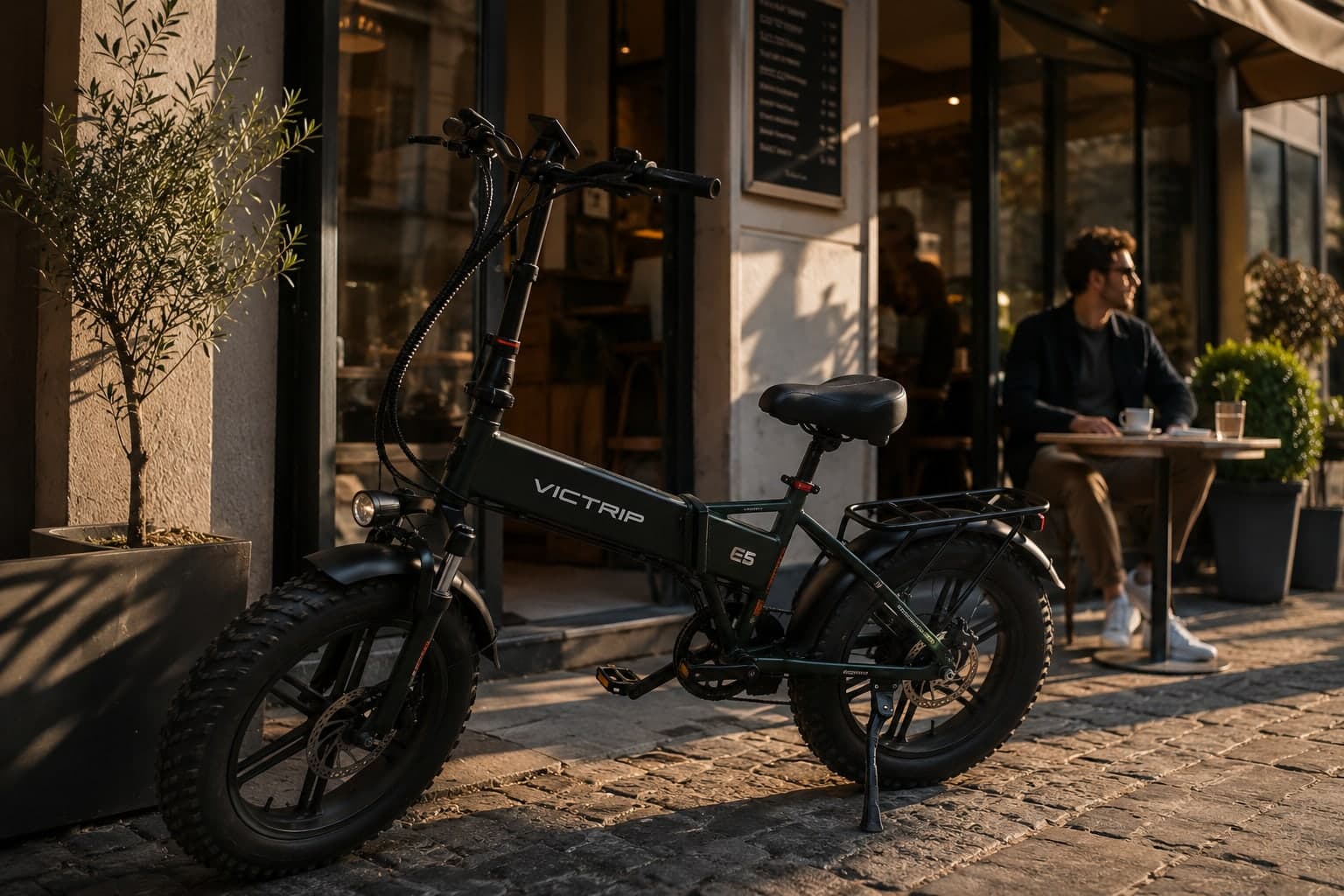 E-bike Victrip davanti a un caffè a Pescara